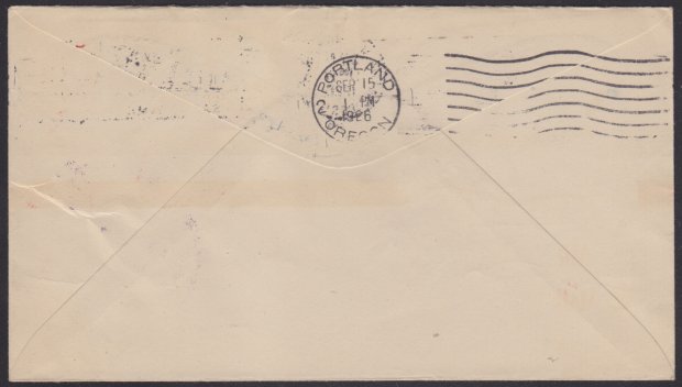14¢ American Indian cover carried on CAM 8 flight to Portland, Oregon (reverse) Reverse of cover bearing Portland, Oregon, postmark
