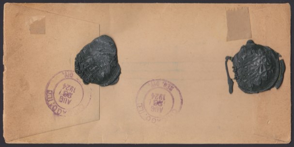 14¢ American Indian cover mailed from bank in Chicago, Illinois (reverse) Reverse of cover
