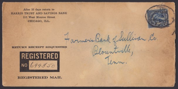 14¢ American Indian cover mailed from bank in Chicago, Illinois Front of cover bearing 14-cent American Indian stamp