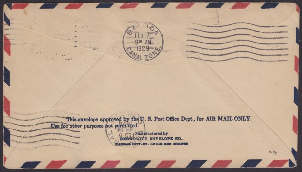 Reverse of cover bearing Cristobal, Canal Zone, and Balboa, Canal Zone, postmarks