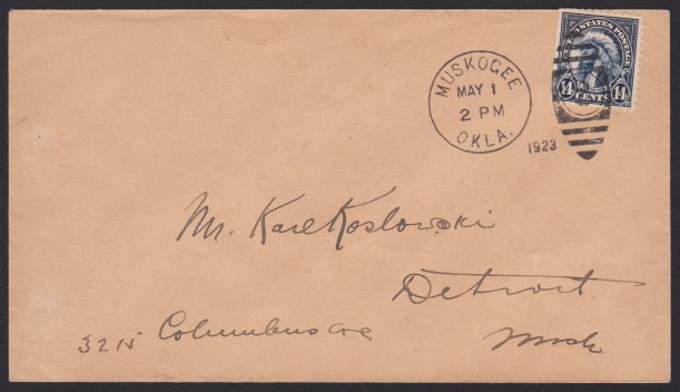 14¢ American Indian first day cover Front of first day cover bearing 14-cent American Indian stamp