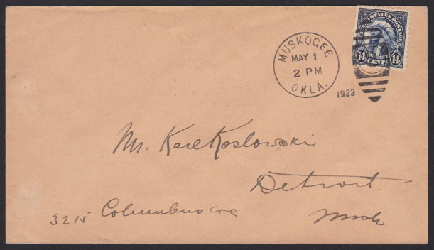 Front of first day cover bearing 14-cent American Indian stamp