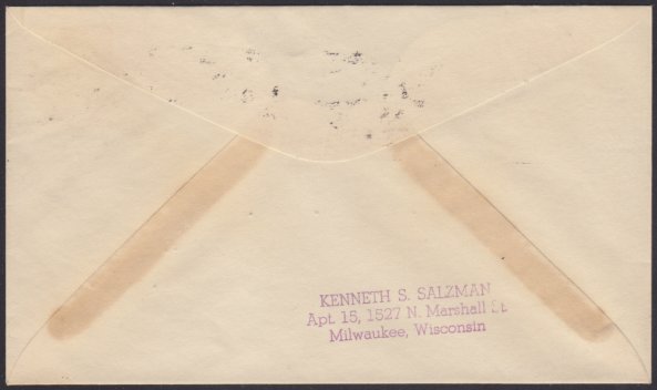 14¢ American Indian first day cover (reverse) Reverse of first day cover