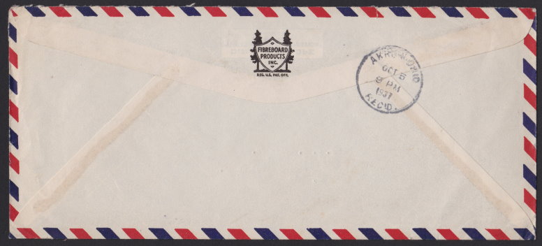 Reverse of envelope bearing 14¢ American Indian and 2¢ George Washington stamps