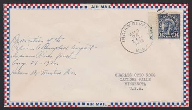 14¢ American Indian cover postmarked in Indian River, Michigan Front of cover bearing 14-cent American Indian stamp and postmarked in Indian River, Michigan