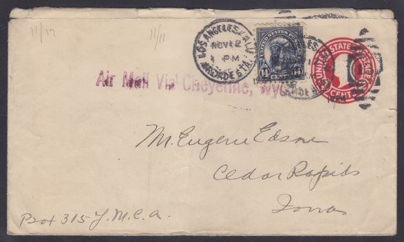 14¢ American Indian airmail cover mailed from Los Angeles, California Front of cover bearing 14-cent American Indian stamp