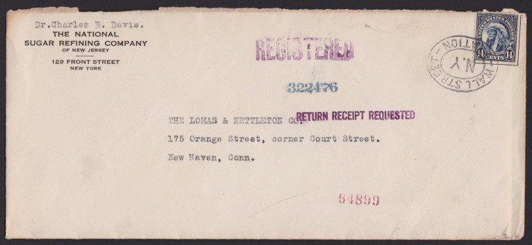 14¢ American Indian cover mailed from the National Sugar Refining Company of New Jersey Front of cover bearing 14-cent American Indian stamp