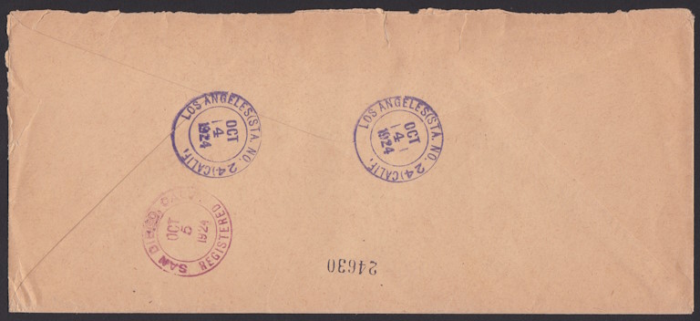 14¢ American Indian cover mailed to the Union Trust Company of San Diego, California (reverse) Reverse of cover