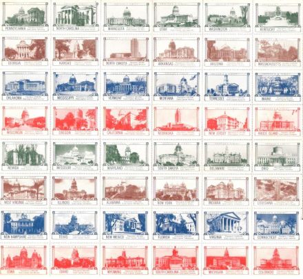 Sheet of Seagram poster stamps honoring U.S. states