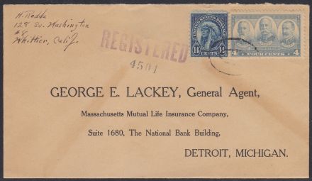 14¢ American Indian stamp on 1937 registered cover Cover bearing 14-cent American Indian stamp