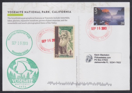 Postal card postmarked at Yosemite National Park