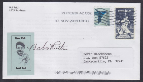 Babe Ruth Local Post cover Cover bearing Babe Ruth Local Post stamp