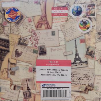 Package wrapping paper Package wrapping paper depicting stamps and postcards