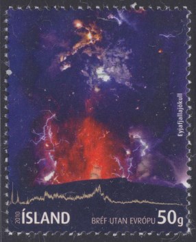 Icelandic stamp picturing Eyjafjallajokull