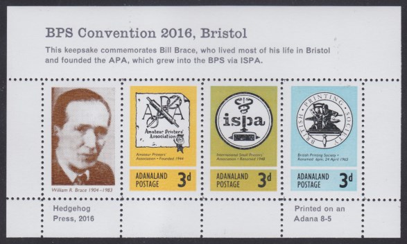 BPS Convention 2016 souvenir sheet Souvenir sheet containing one label and three cinderella stamps