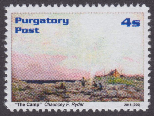 The Camp Purgatory Post 4-sola stamp picturing The Camp by Chauncey Ryder