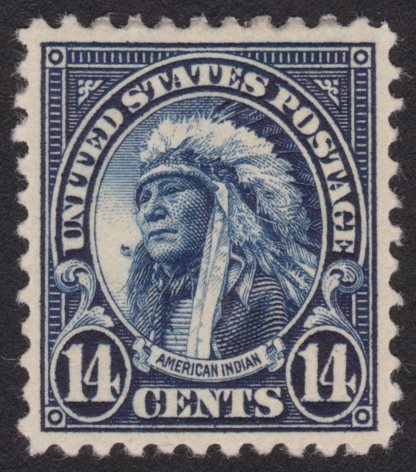 United States American Indian stamp with blob or gash to left of face