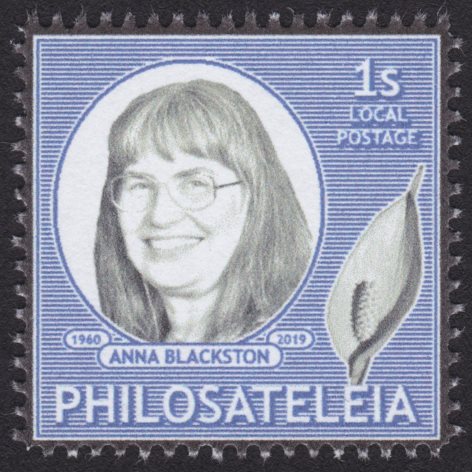Anna Blackston Philosateleian Post stamp picturing Anna Blackston & peace lily