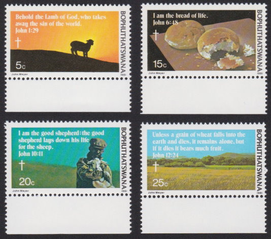 Set of four Bophuthatswana stamps reproducing verses from the Book of John