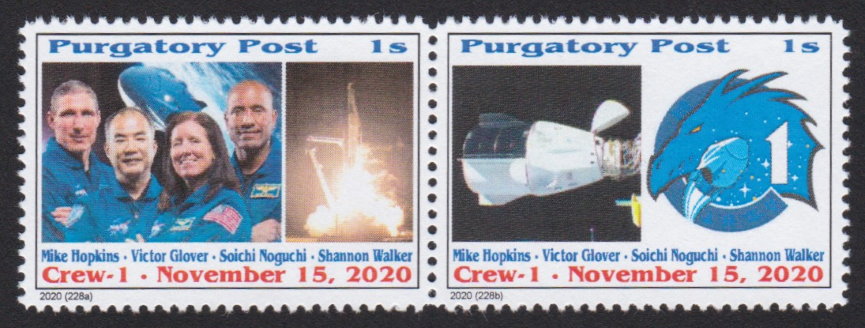 1-sola stamps picturing Crew-1 astronauts and spacecraft