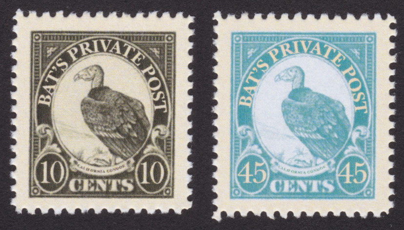 10¢ and 45¢ Bat’s Private Post California Condor stamps