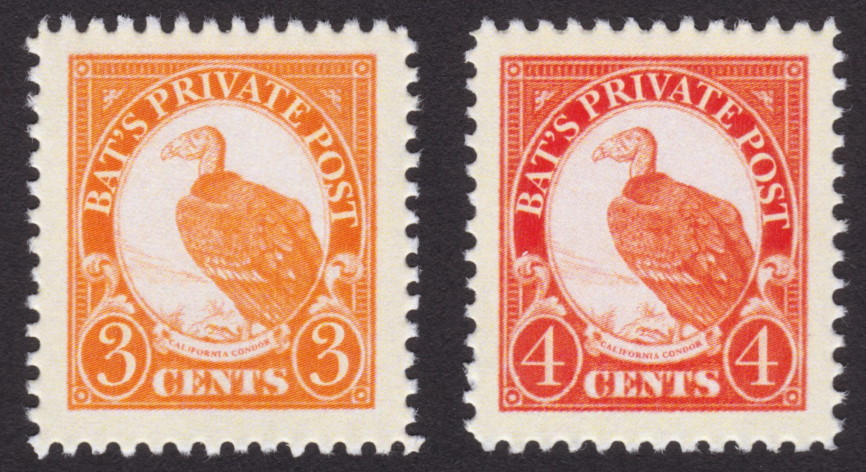 3¢ and 4¢ Bat’s Private Post California Condor stamps