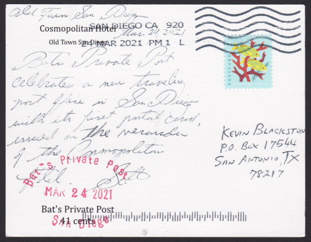 Reverse of 41¢ Bat’s Private Post postal card