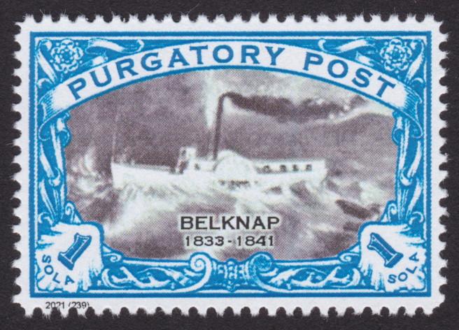 1-sola Purgatory Post stamp picturing Belknap