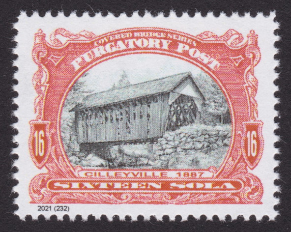 16-sola Purgatory Post stamp picturing Cilleyville Bridge