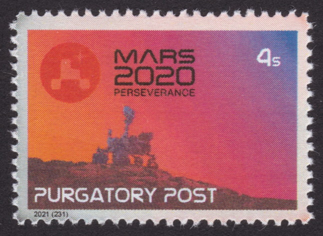 Purgatory Post 4-sola stamp picturing Mars 2020 mission’s Perseverance rover