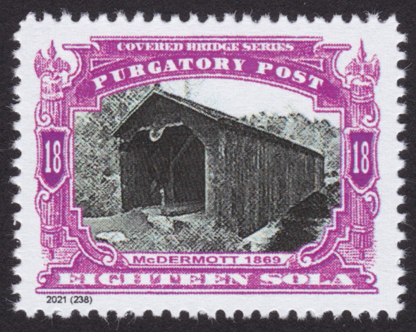 18-sola Purgatory Post stamp picturing McDermott Bridge