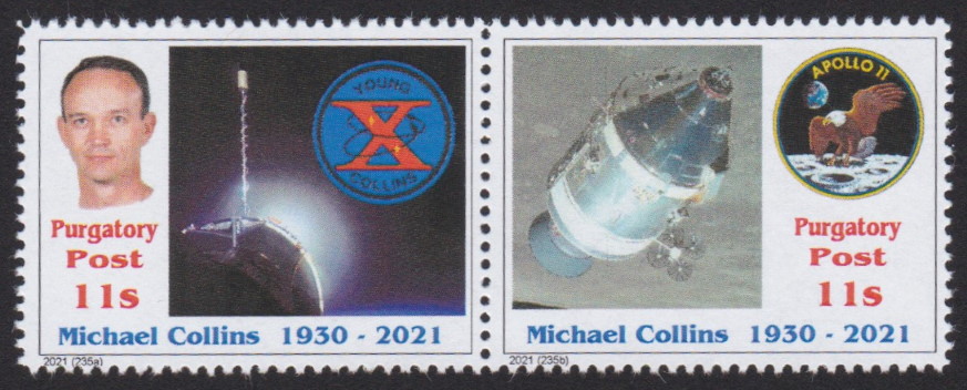 Pair of 11-sola Purgatory Post stamps honoring Michael Collins