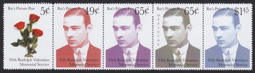 Bat’s Private Post 95th Rudolph Valentino Memorial Service stamps picturing roses and Valentino