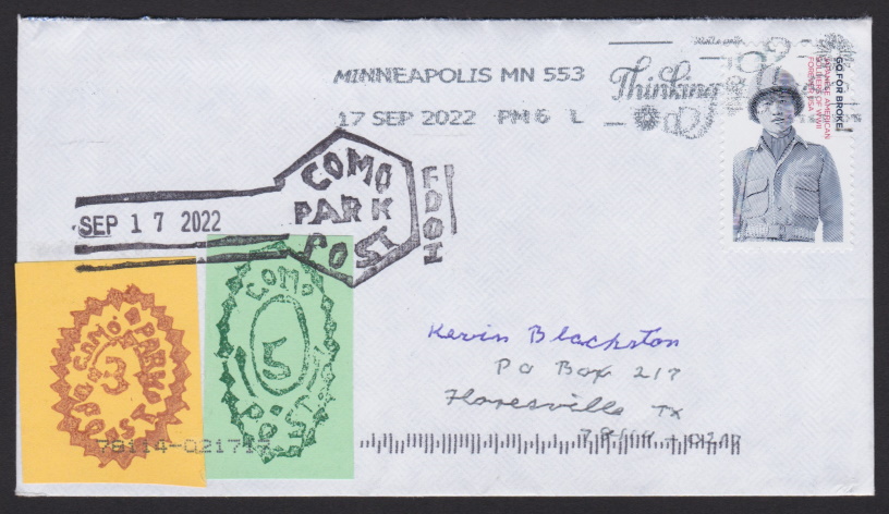 Como Park Post first day cover bearing 3¢ and 5¢ stamps