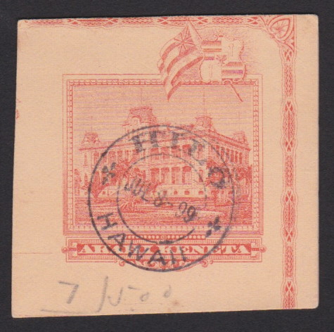 Hawaii 1-cent postal card cut square picturing ʻIolani Palace