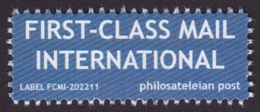Philosateleian Post First-Class Mail International label