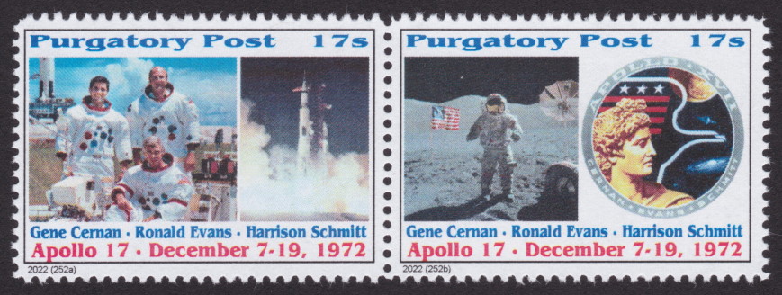 Purgatory Post 17-sola stamps picturing Apollo 17 astronauts, spacecraft, and mission emblem