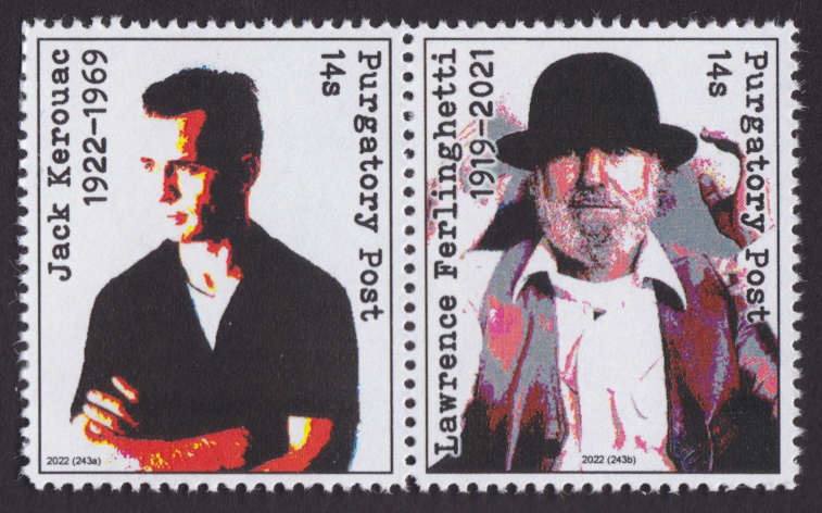 Purgatory Post 14-sola stamps picturing Jack Kerouac and Lawrence Ferlinghetti