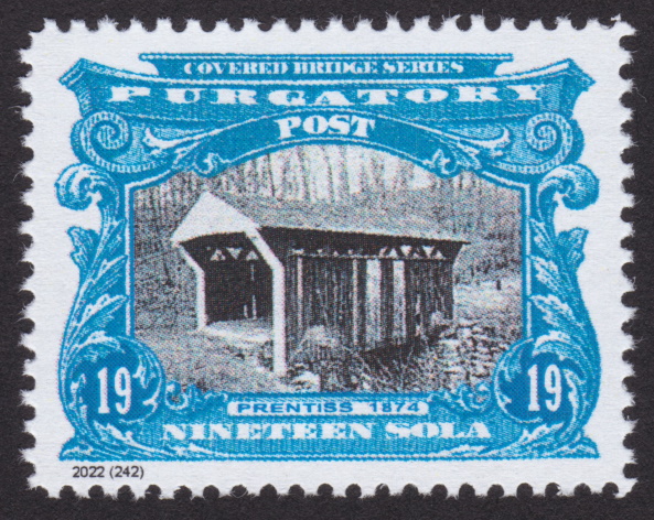 19-sola Purgatory Post stamp picturing Prentiss Bridge