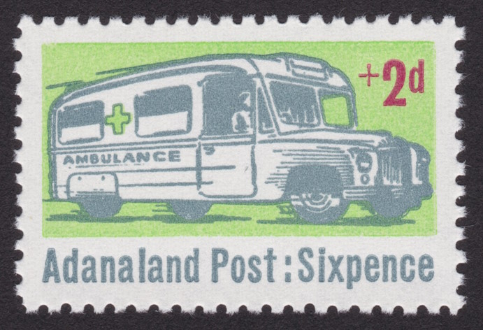 6d+2d Adanaland Post stamp picturing ambulance