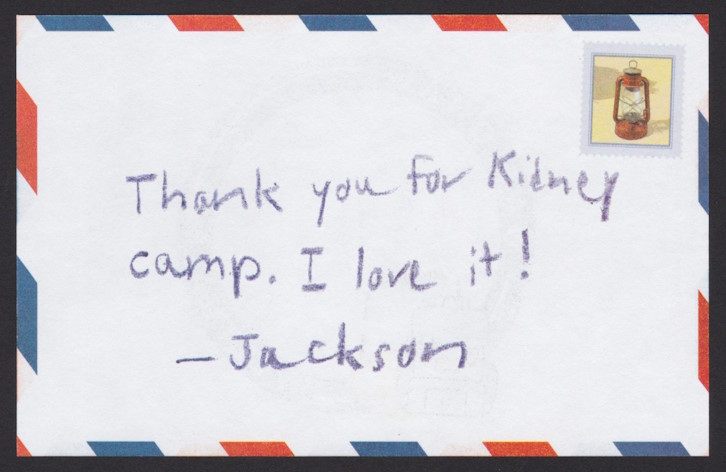 American Kidney Fund insert with preprinted stamp-sized design with illustration of lantern