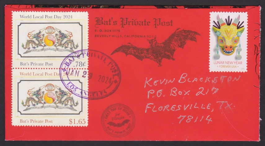 Bat’s Private Post dragon stamps on first day cover