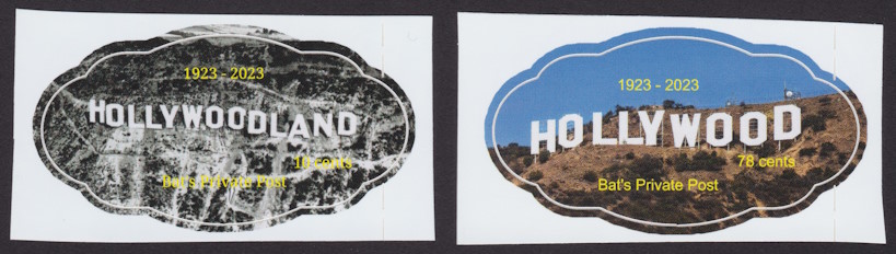 10¢ & 78¢ Bat’s Private Post Hollywood Sign stamps