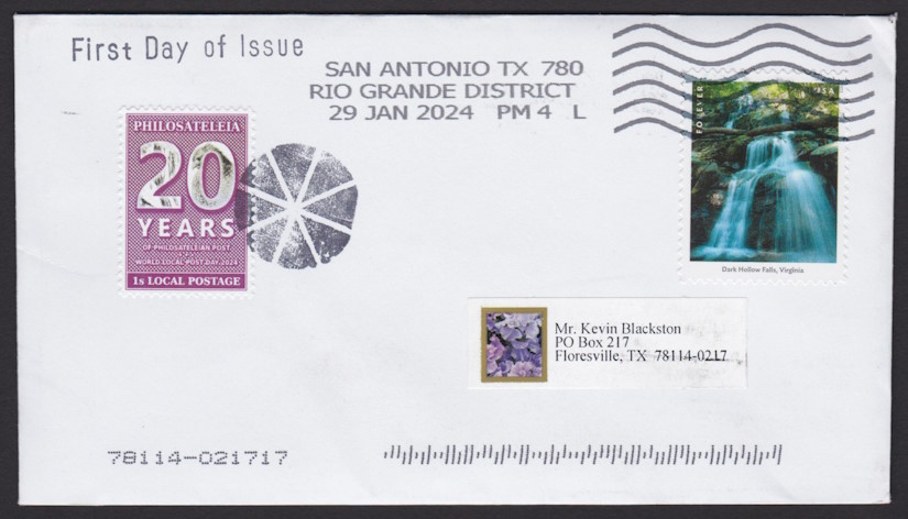 Philosateleian Post 1-stamp 20 Years of Philosateleian Post stamp on first day cover