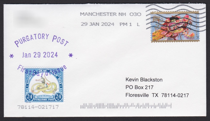 Purgatory Post 24-sola Year of the Dragon on first day cover
