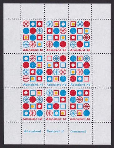 Adanaland miniature sheet of nine 4d Festival of Ornament stamps