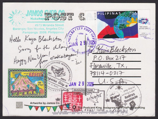 Postcard bearing Angeles City Local Post Mount Arayat stamp