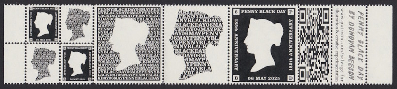 Block of seven Penny Black Day 185th anniversary cinderella stamps