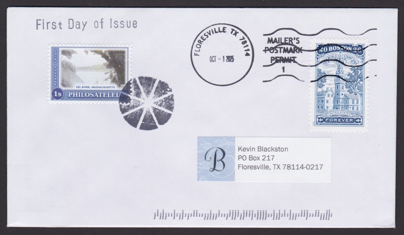 Philosateleian 1s Eel River, Massachusetts, first day cover