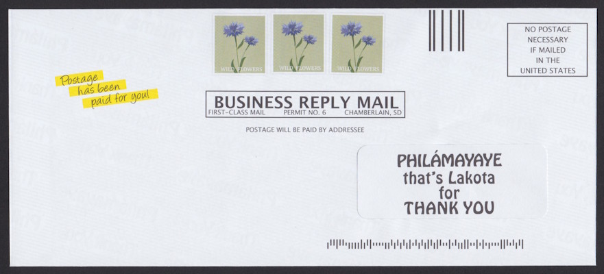 St. Joseph’s Indian School business reply envelope with preprinted flower designs